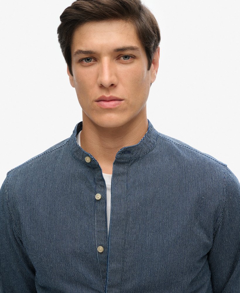 camisa indigo grandad da the merchant store em listras índigo