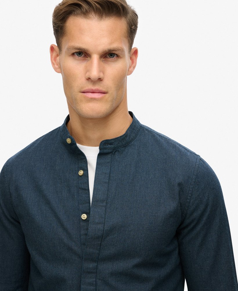 the merchant store - camisa indigo grandad em microtextura Índigo