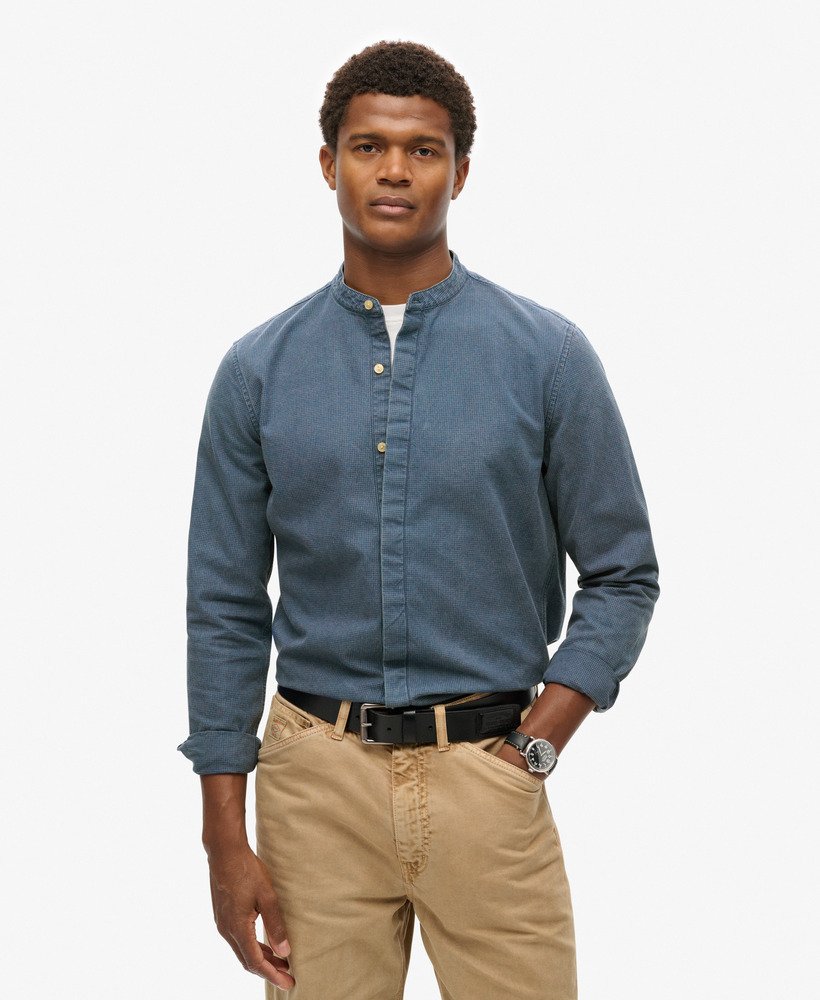 the merchant store - camisa indigo grandad em xadrez índigo