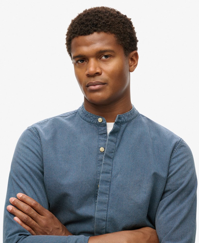 the merchant store - camisa indigo grandad em xadrez índigo