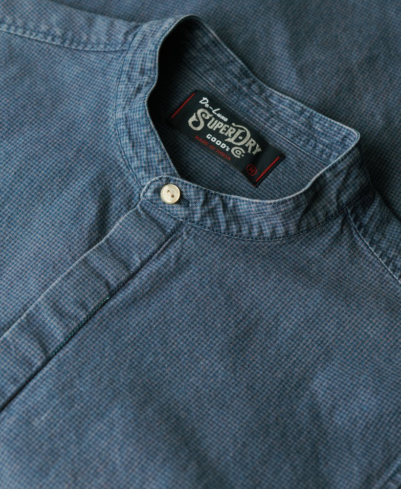 the merchant store - camisa indigo grandad em xadrez índigo