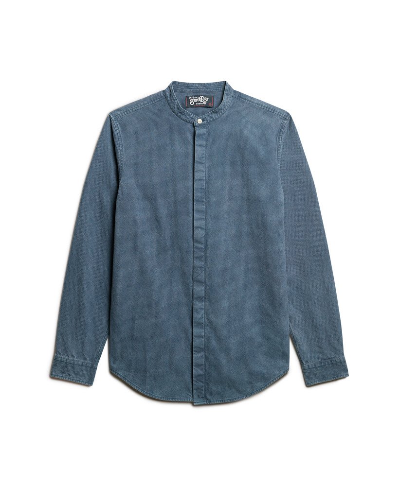 the merchant store - camisa indigo grandad em xadrez índigo