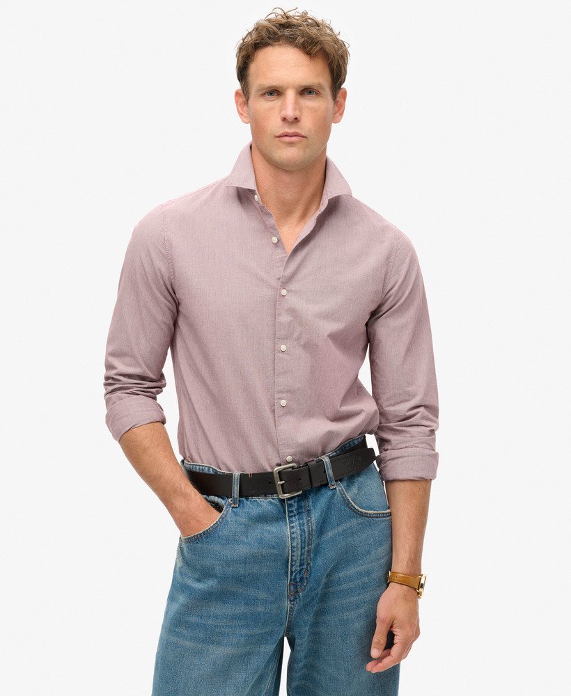 camisa casual de manga comprida em mogno vermelho