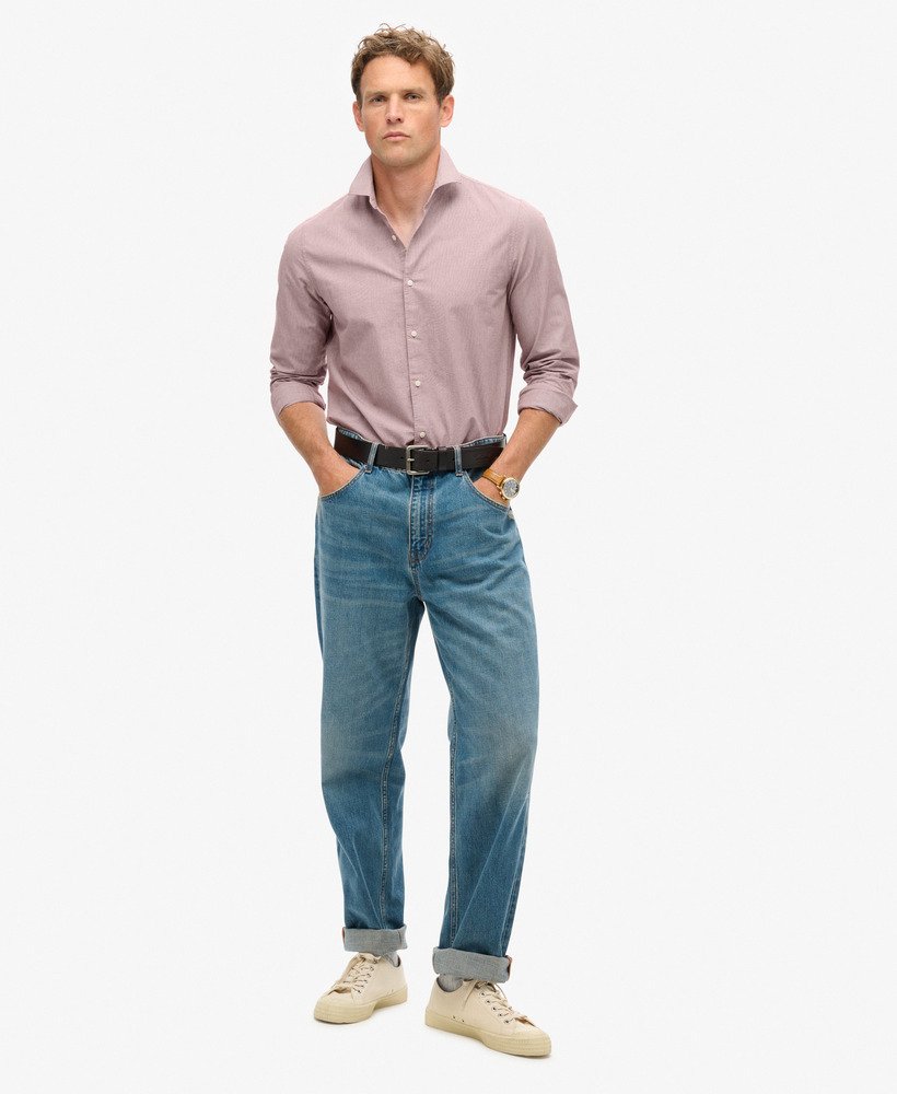 camisa casual de manga comprida em mogno vermelho
