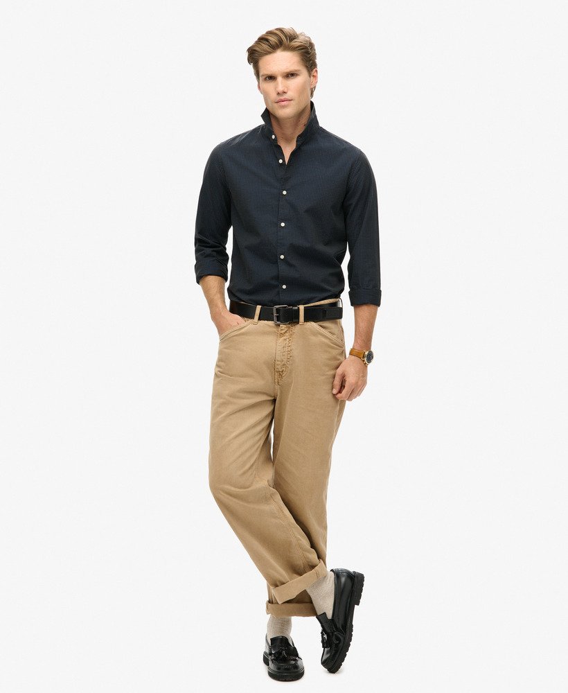 camisa casual de manga comprida em xadrez cinzaazul marinho