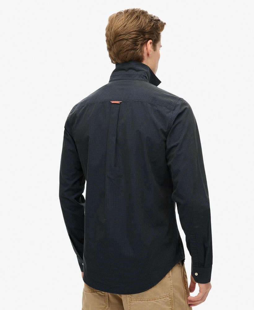 camisa casual de manga comprida em xadrez cinzaazul marinho