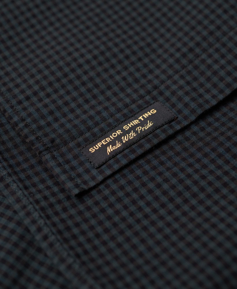 camisa casual de manga comprida em xadrez cinzaazul marinho