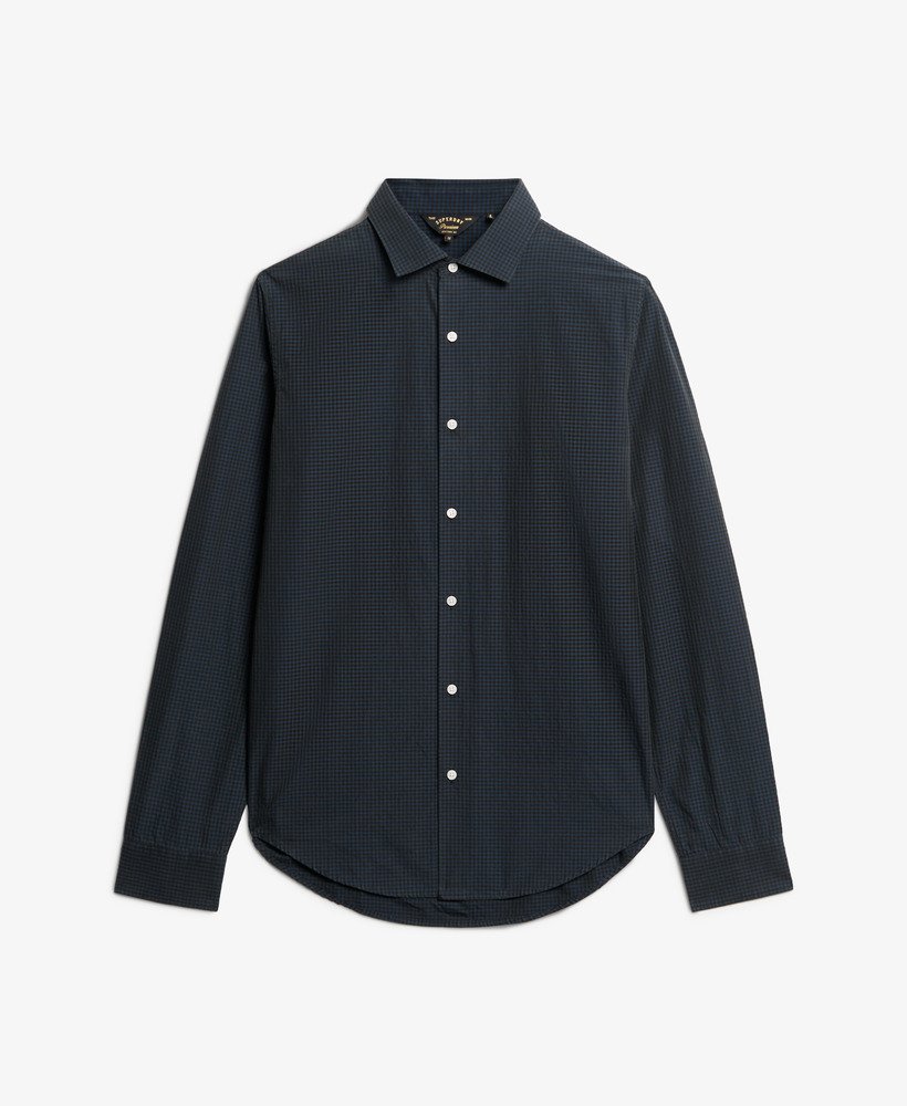 camisa casual de manga comprida em xadrez cinzaazul marinho