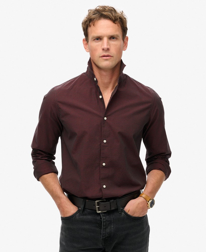 camisa casual de manga comprida em xadrez vermelhoverde