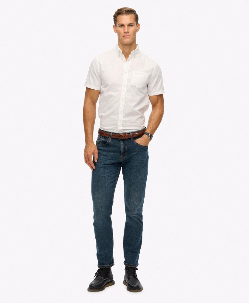 Camisa de manga curta em algodão e linho estilo urbano