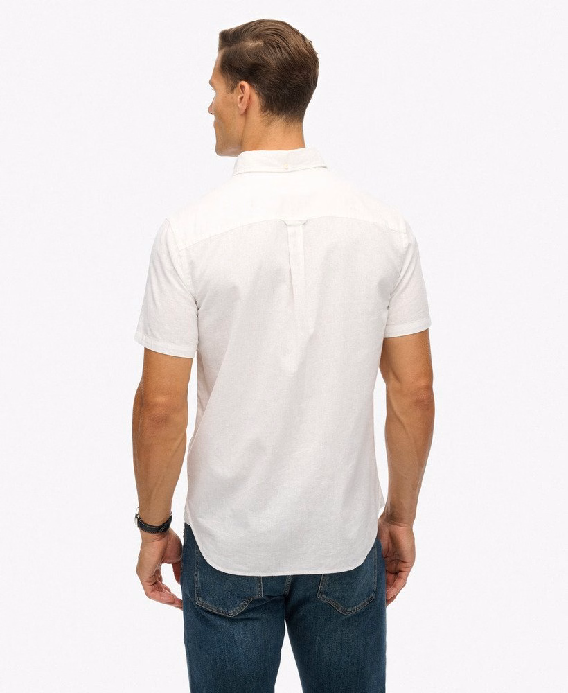 Camisa de manga curta em algodão e linho estilo urbano