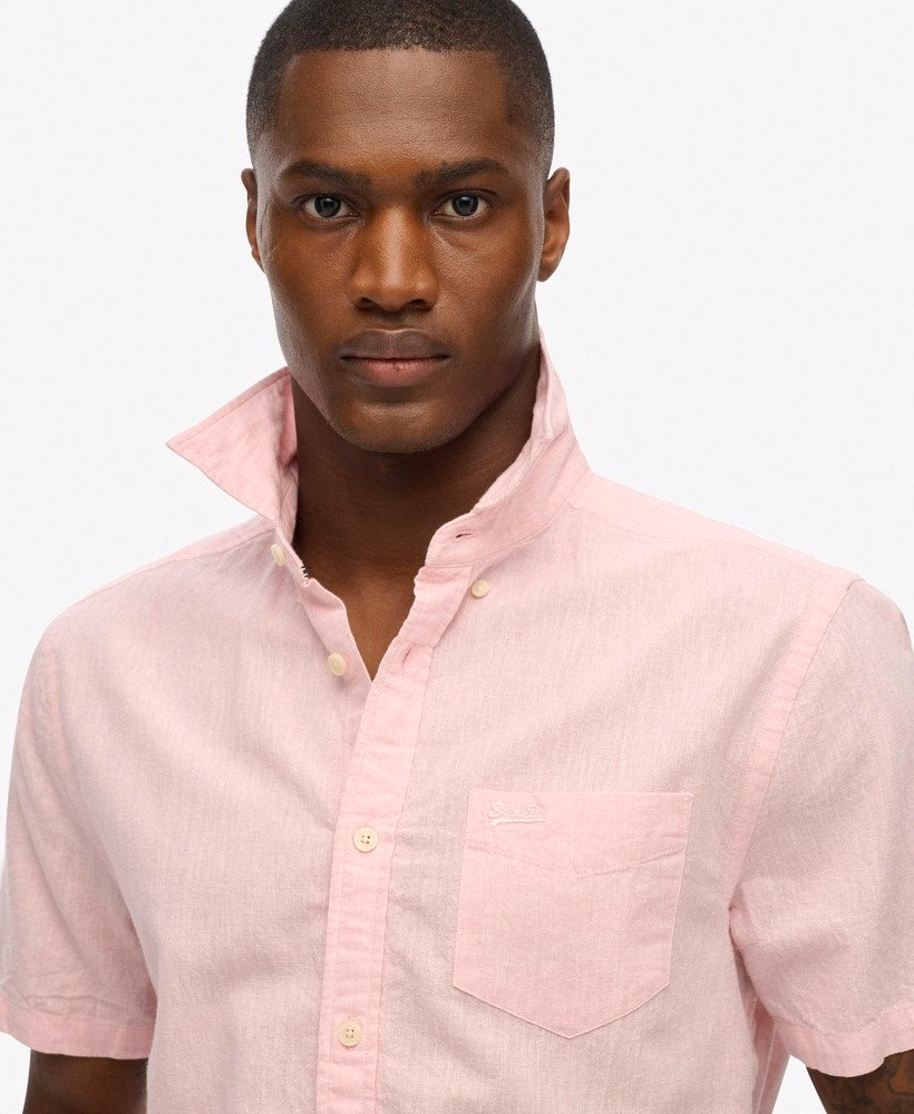 Camisa de manga curta em algodão e linho estilo urbano
