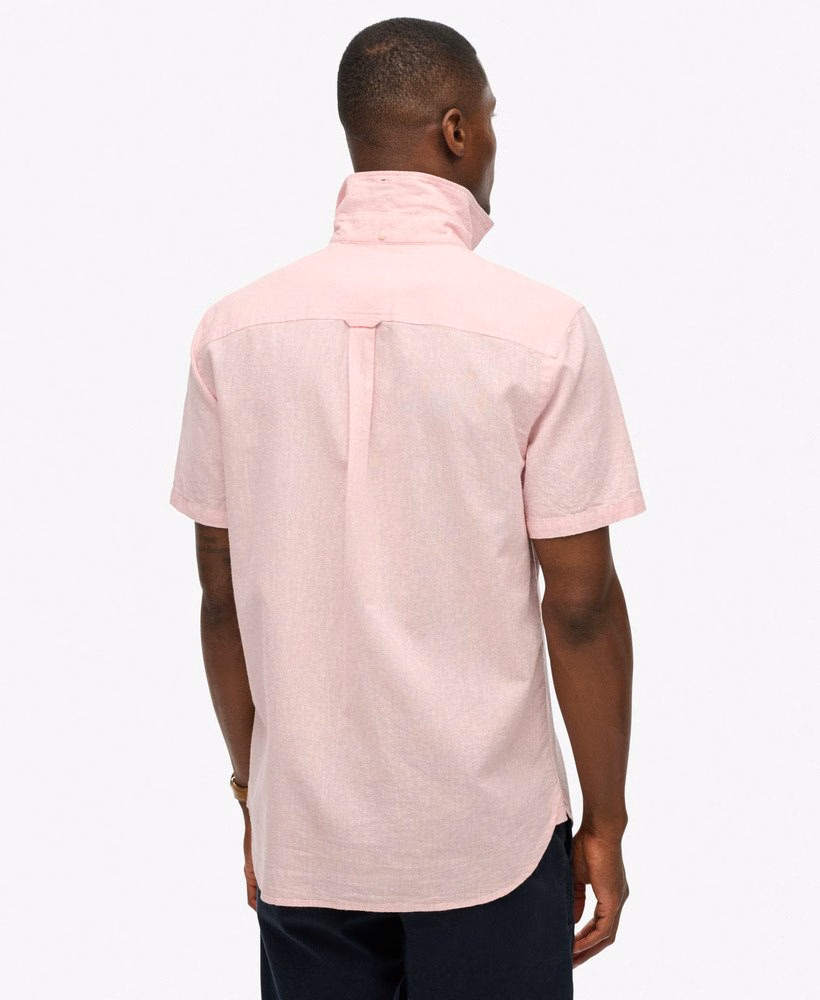 Camisa de manga curta em algodão e linho estilo urbano