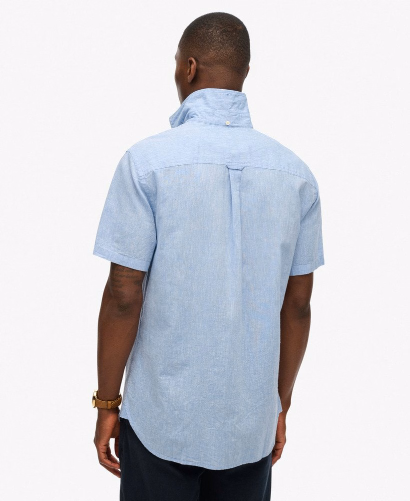 Camisa de manga curta em algodão e linho estilo urbano