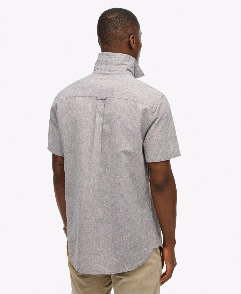 Camisa de manga curta em algodão e linho estilo urbano