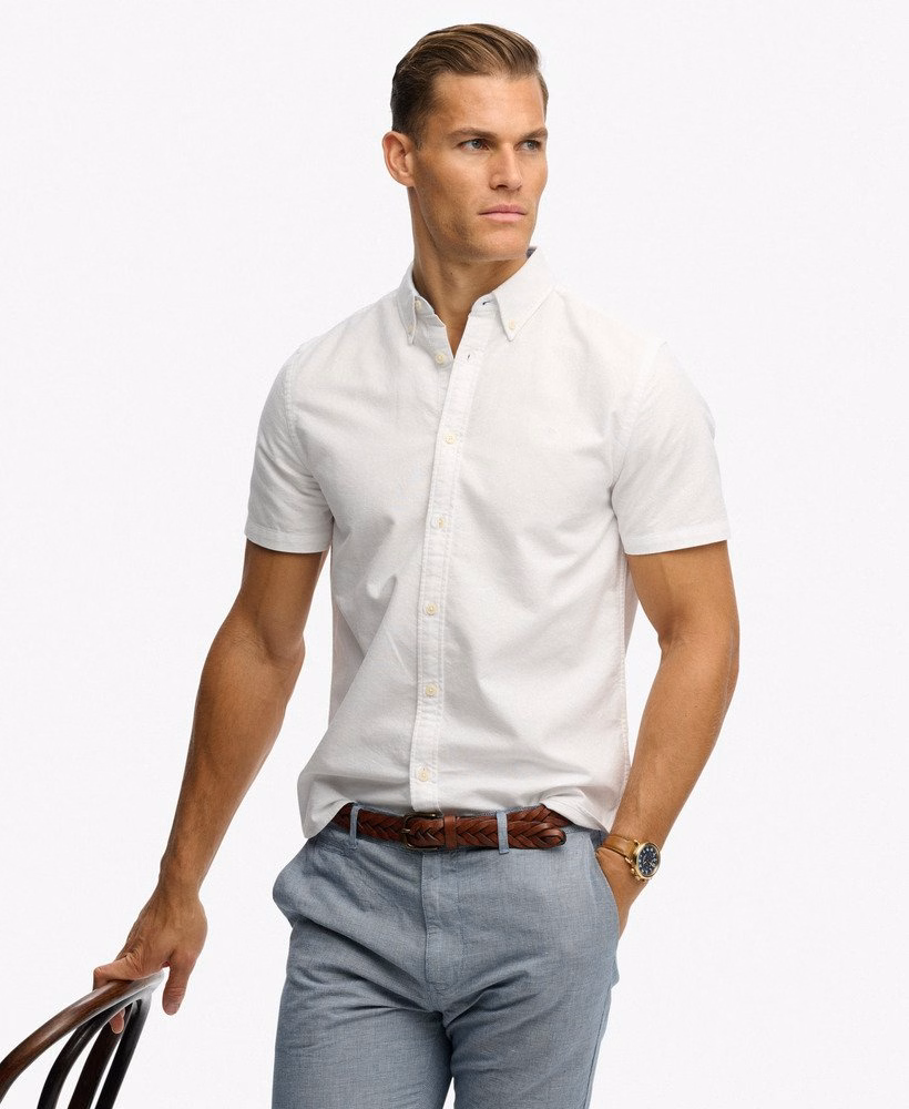 Camisa Oxford de manga curta estilo preppy