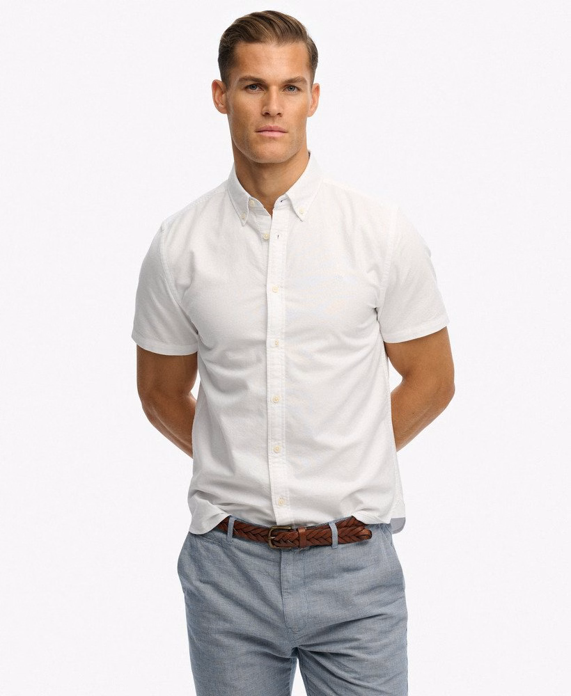 Camisa Oxford de manga curta estilo preppy