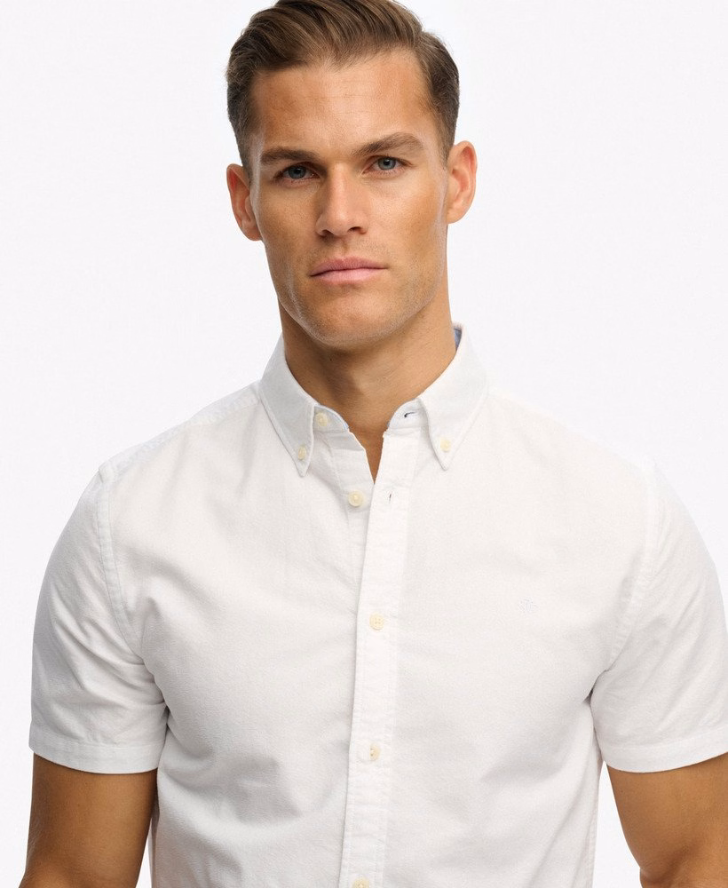 Camisa Oxford de manga curta estilo preppy