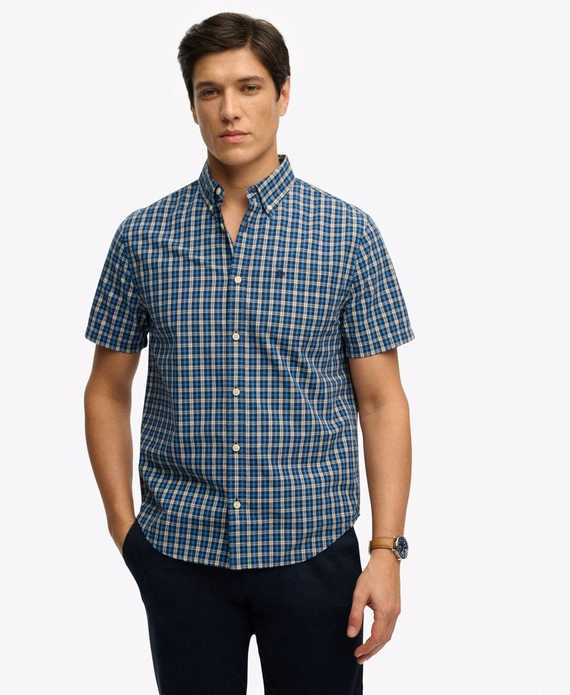 Camisa preppy de manga curta em popeline