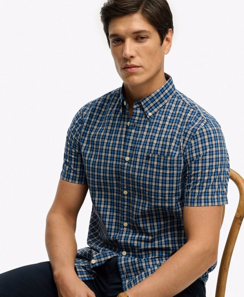 Camisa preppy de manga curta em popeline