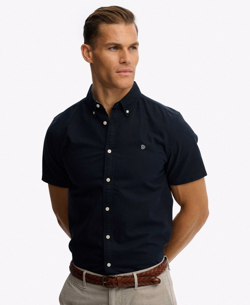 Camisa Oxford de manga curta estilo preppy