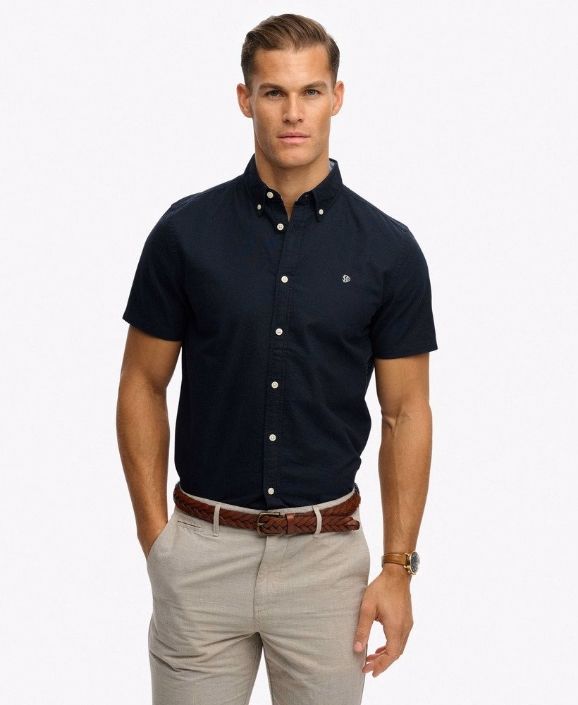 Camisa Oxford de manga curta estilo preppy