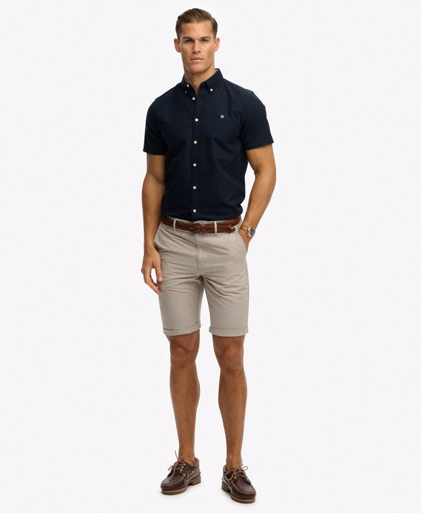 Camisa Oxford de manga curta estilo preppy
