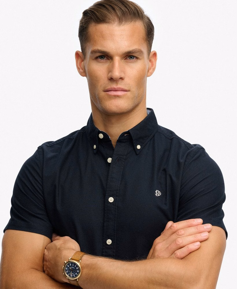 Camisa Oxford de manga curta estilo preppy