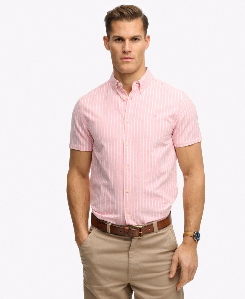 Camisa Oxford de manga curta estilo preppy