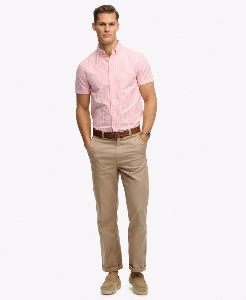 Camisa Oxford de manga curta estilo preppy