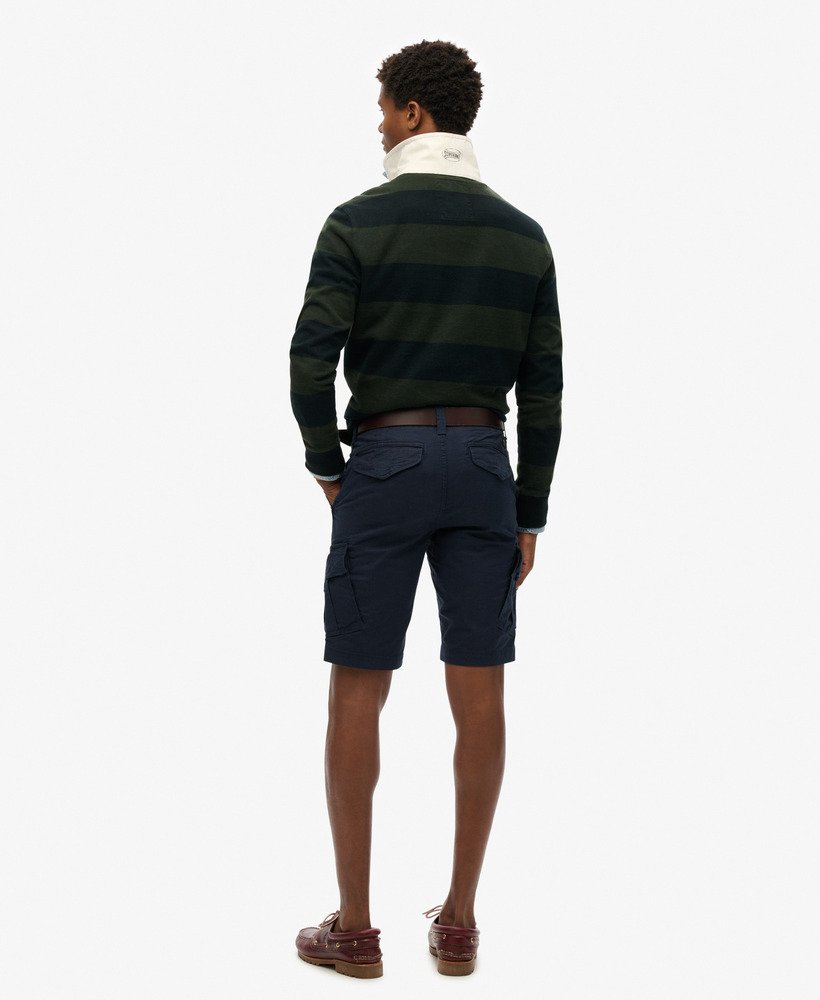 calções cargo core em algodão orgânico na cor nordic chrome navy.