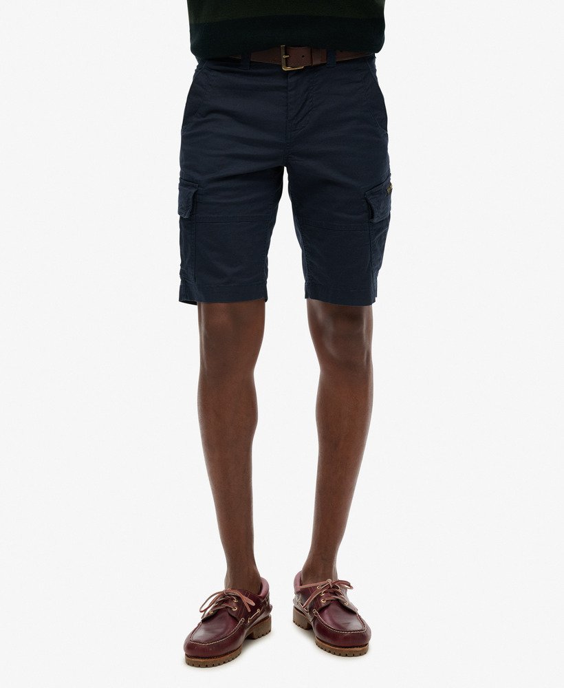 calções cargo core em algodão orgânico na cor nordic chrome navy.