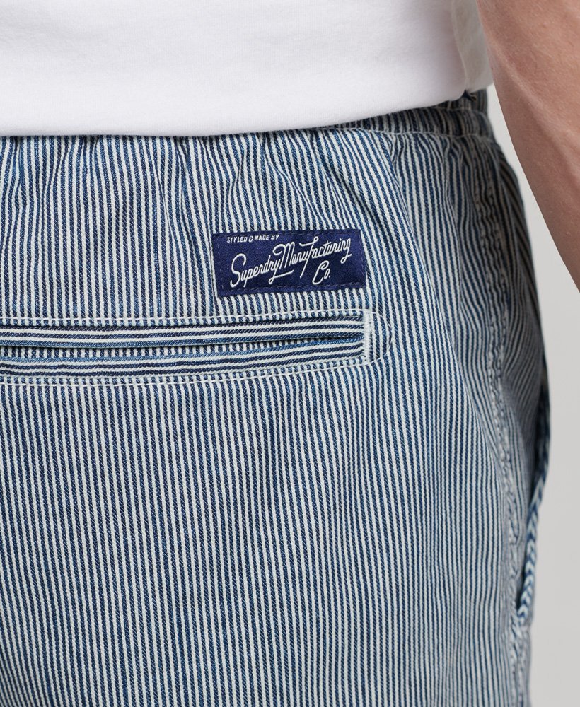 shorts tingidos em listras azuis.