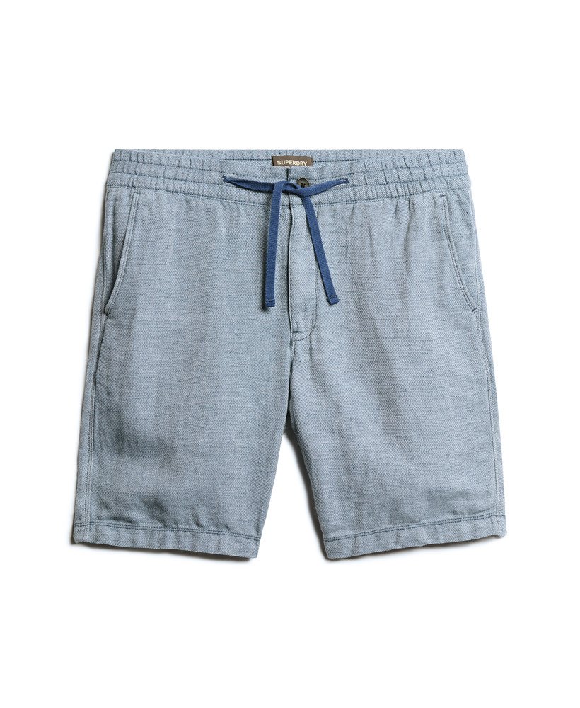 calções de linho com cordão na cor azul marinhoóptico.