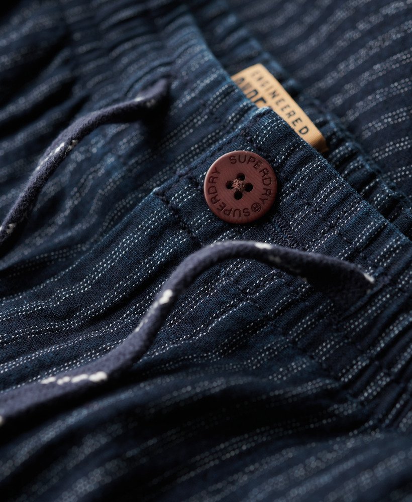 bermuda indigo em tecido listrado duplo azul marinho