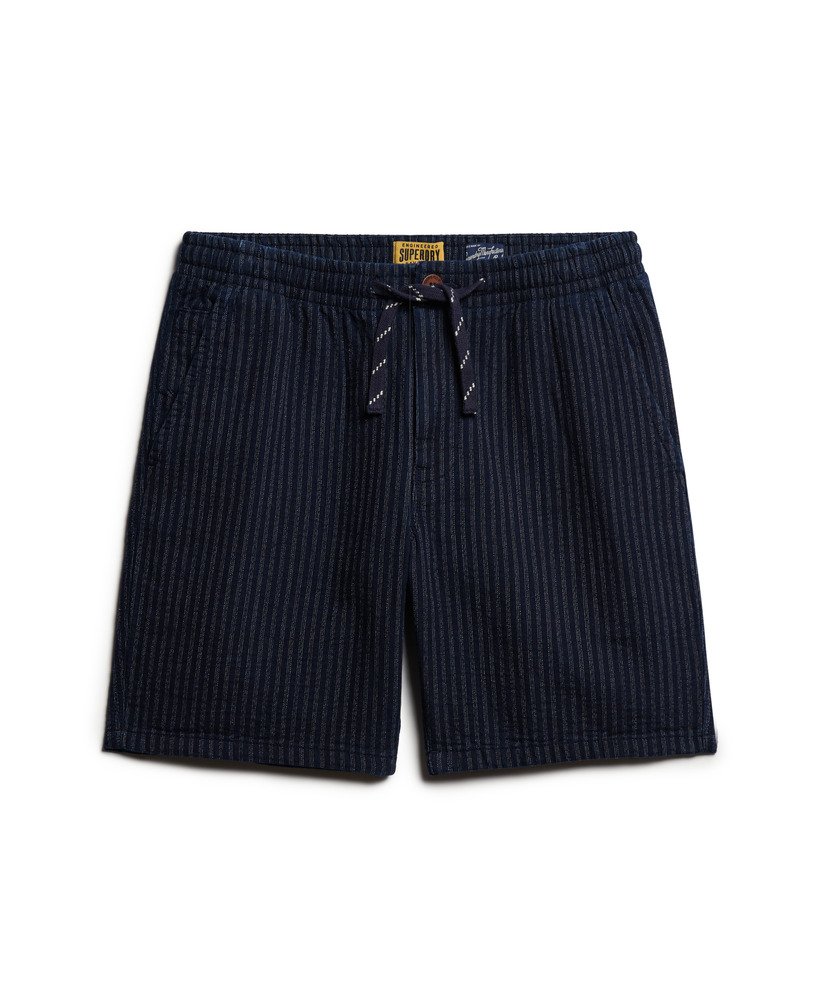 bermuda indigo em tecido listrado duplo azul marinho