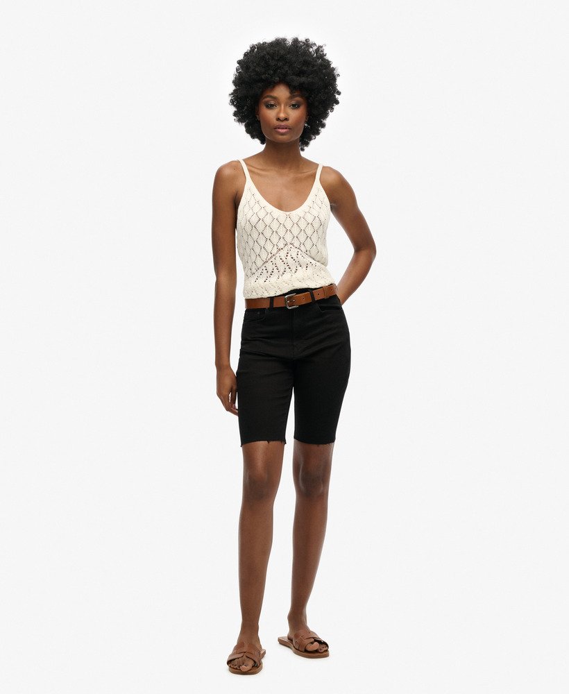 shorts kari long line em jeans preto lavado