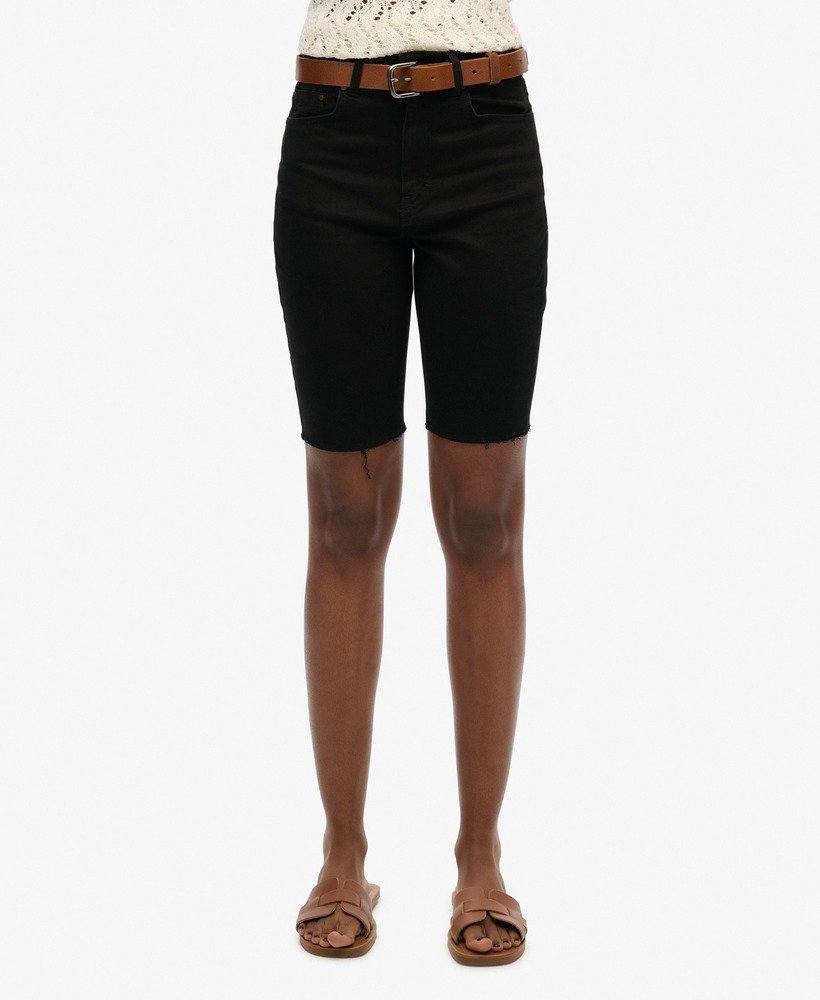 shorts kari long line em jeans preto lavado