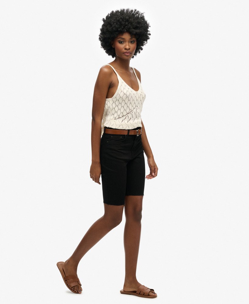 shorts kari long line em jeans preto lavado
