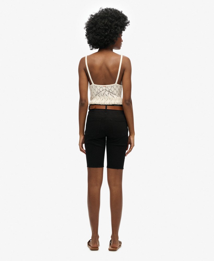 shorts kari long line em jeans preto lavado