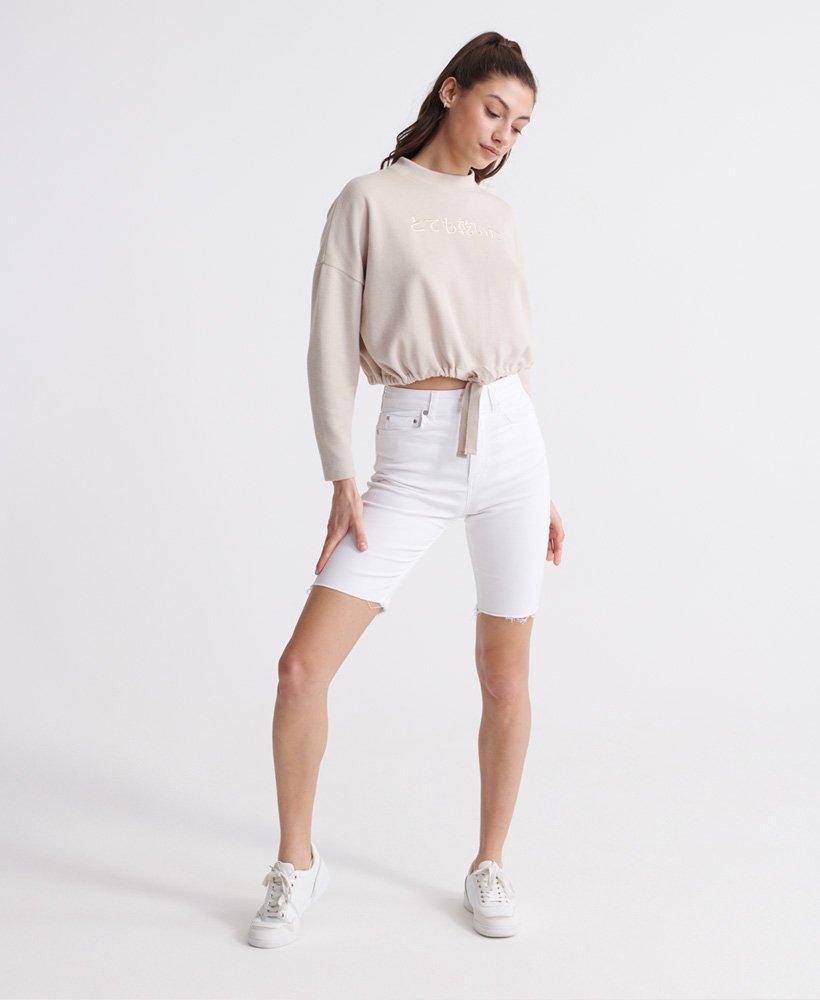 shorts kari long line em jeans branco ótico