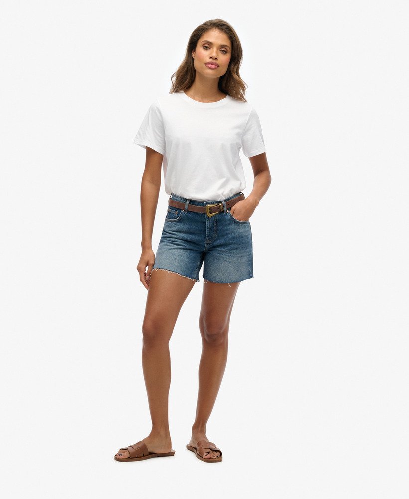 shorts jeans de comprimento médio em tom índigo médio vintage