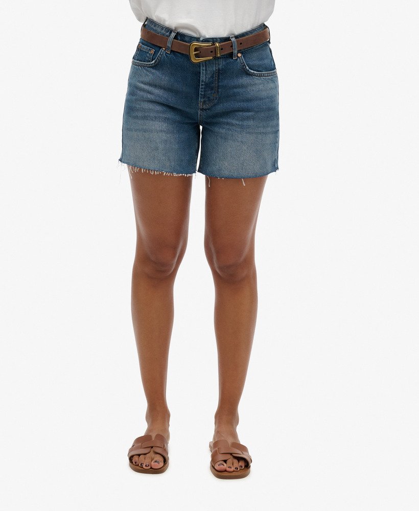 shorts jeans de comprimento médio em tom índigo médio vintage