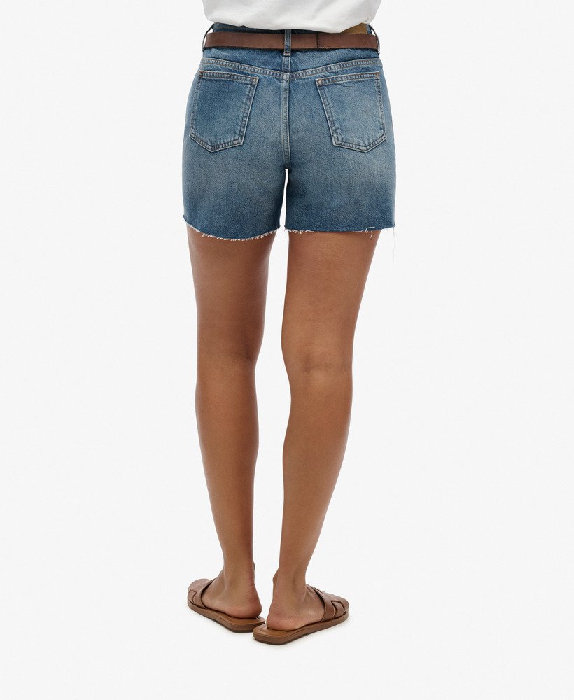 shorts jeans de comprimento médio em tom índigo médio vintage