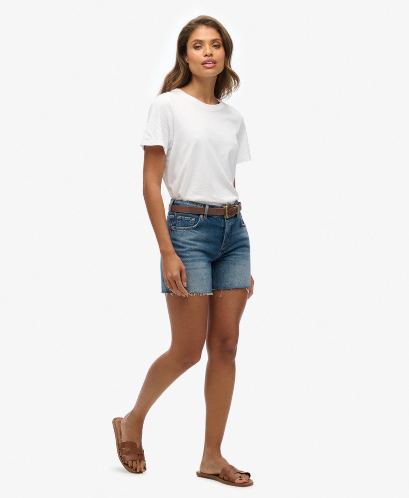 shorts jeans de comprimento médio em tom índigo médio vintage