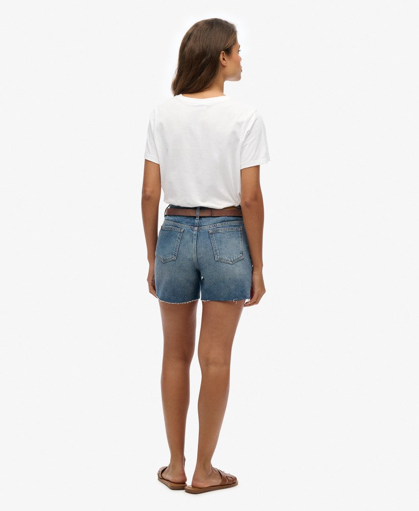 shorts jeans de comprimento médio em tom índigo médio vintage