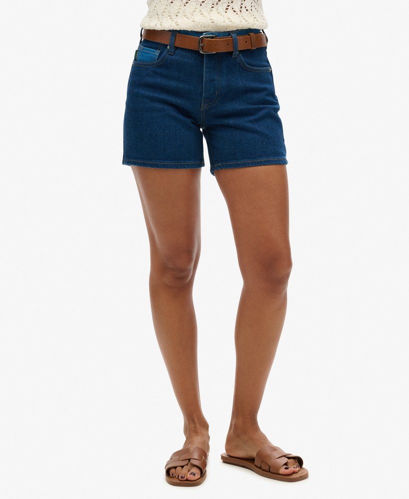 shorts justos de cintura média em lavagem mill wash mixing