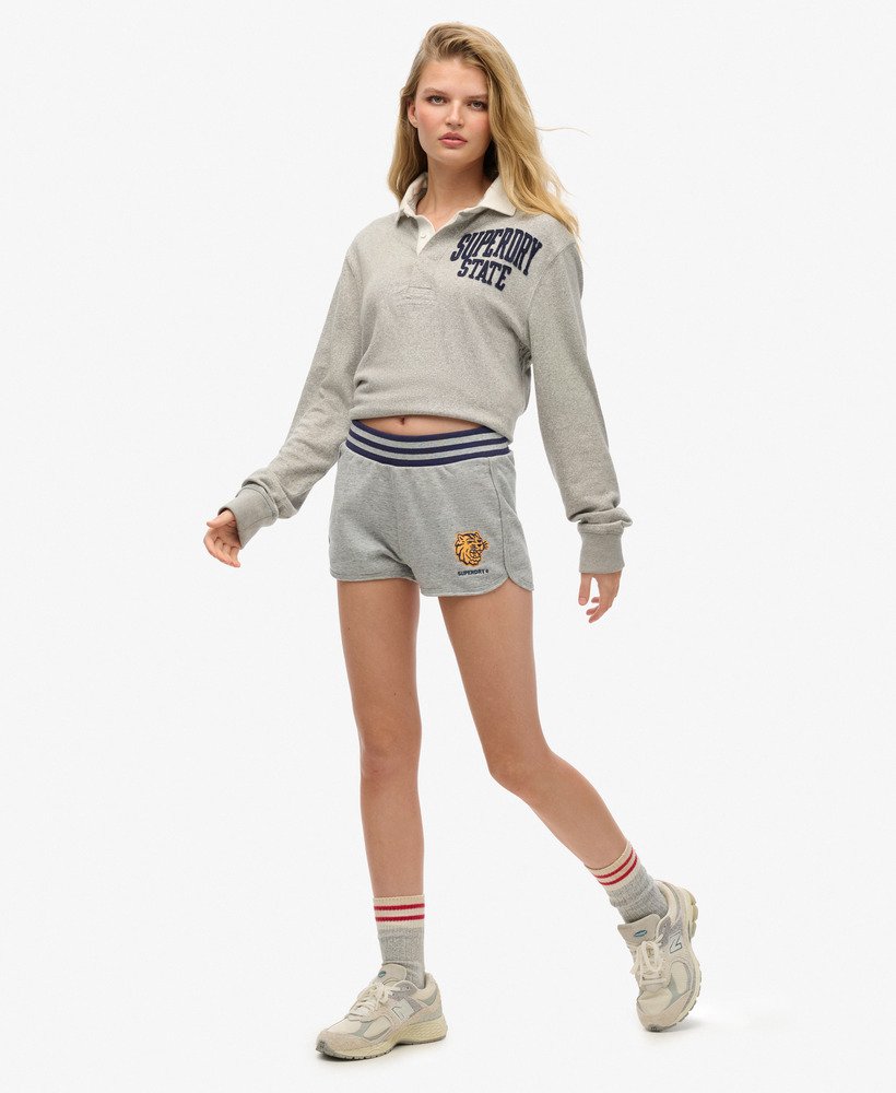 shorts universitários vintage em cinza mescla atlético