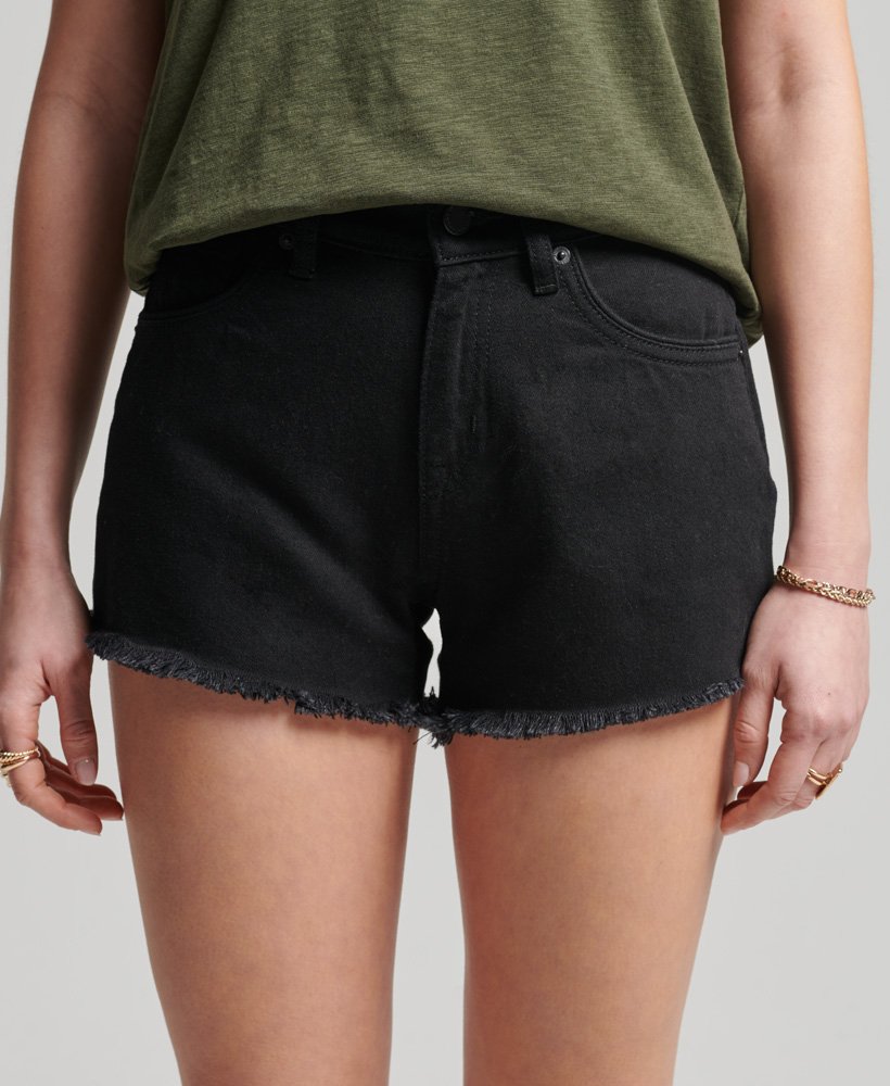 shorts jeans de cintura alta da organic cotton studios na cor preta.