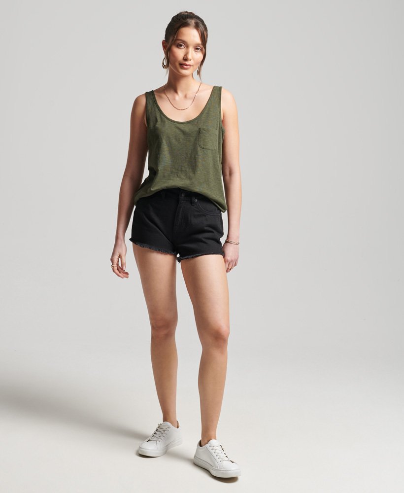 shorts jeans de cintura alta da organic cotton studios na cor preta.